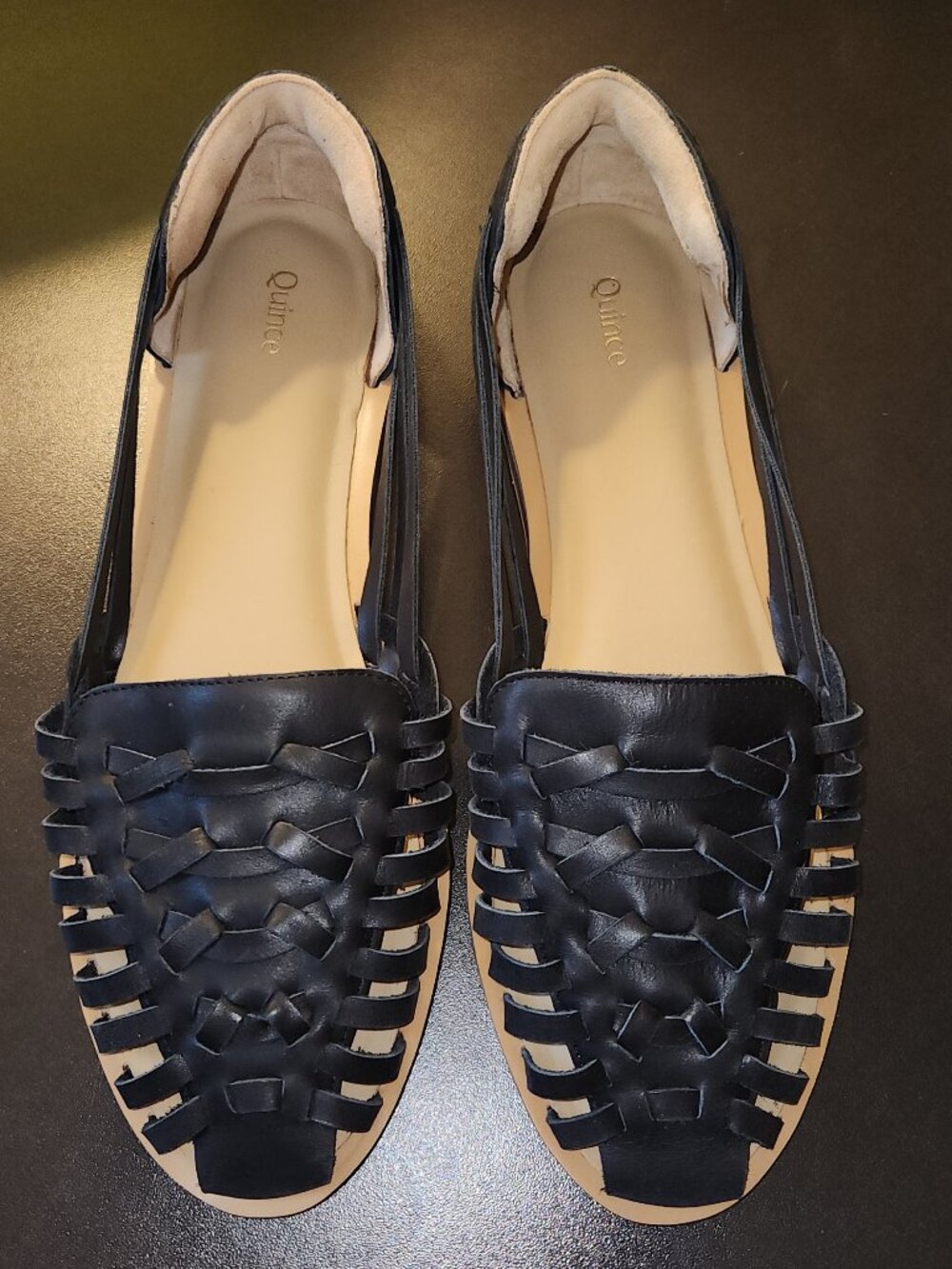 Quince Black Leather Woven Huarache Sandals, Size 9